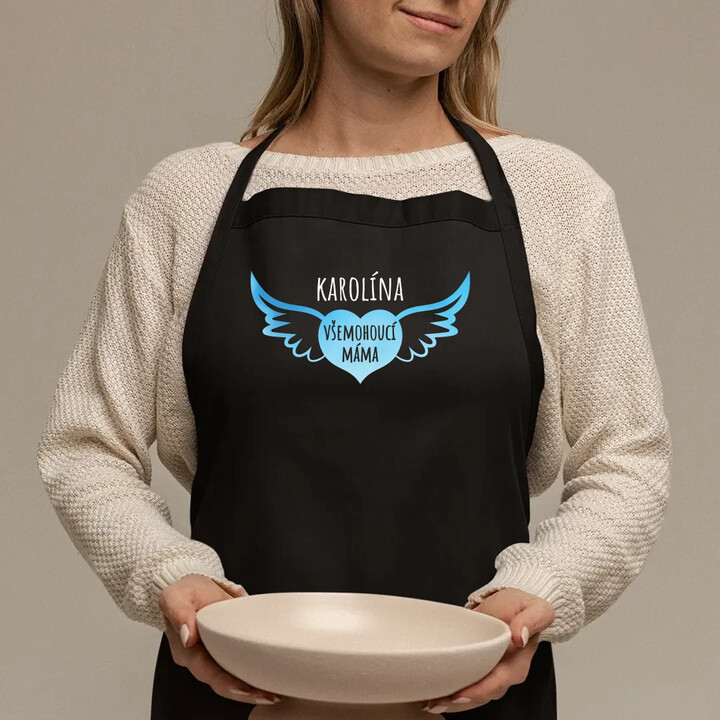 Jméno - všemohoucí máma - zástěra s potiskem - personalizovaný produkt