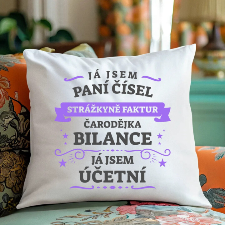 Já jsem paní čísel, strážkyně faktur - účetní         - polštář s potiskem