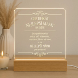 Certifikát nejlepší mámy na světě - LED lampička s gravírováním