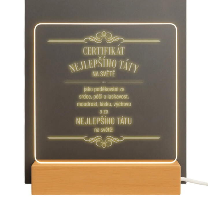 Certifikát nejlepšího táty na světě - LED lampička s gravírováním