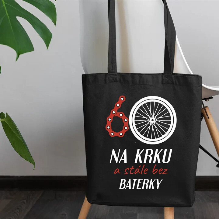 60 na krku a stále bez baterky - taška s potiskem