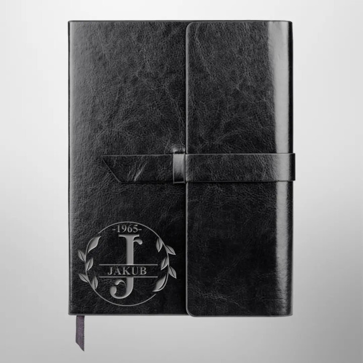 Monogram - listy - zápisník z eko kůže s gravírováním - personalizovaný produkt