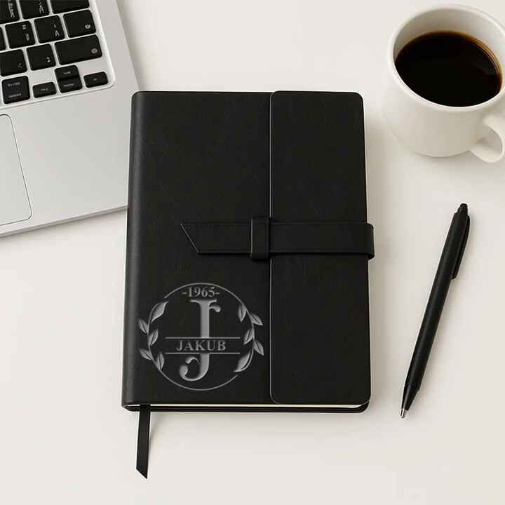 Monogram - listy - zápisník z eko kůže s gravírováním - personalizovaný produkt
