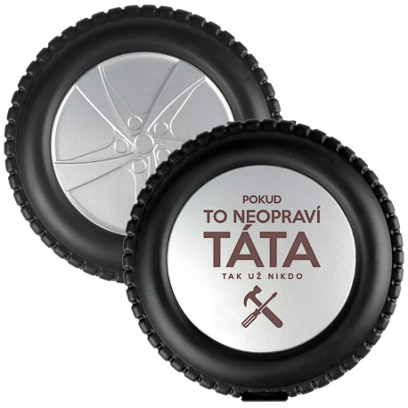 Pokud to neopraví táta, tak už nikdo - nástroje v kufříku ve tvaru automobilového kola s gravírováním