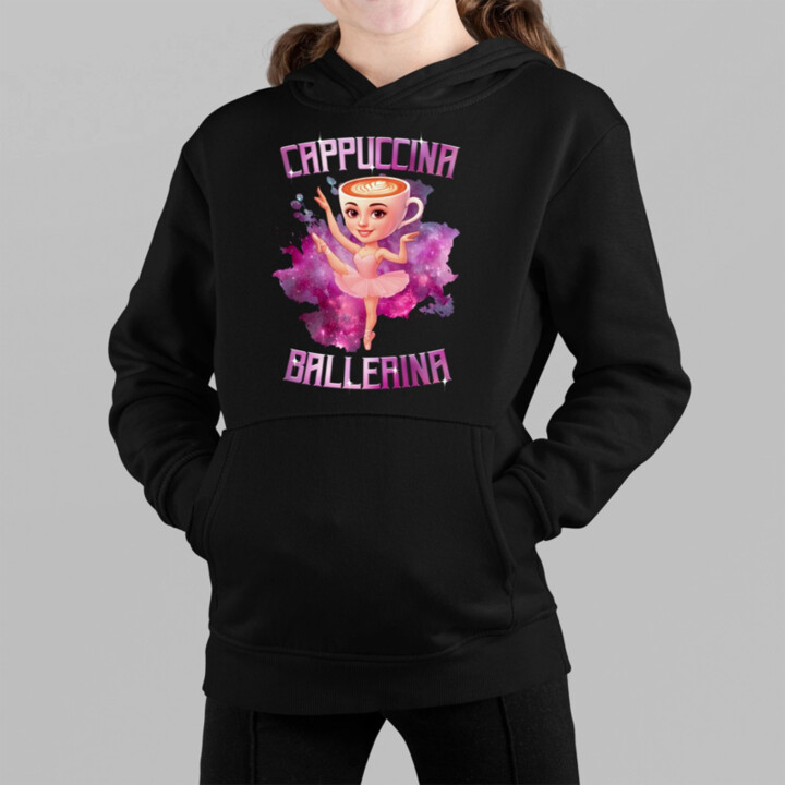 Ballerina Cappuccina - Italian Brainrot - dětská mikina s kapucí