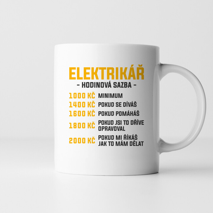 Elektrikář - hodinová sazba - hrnek