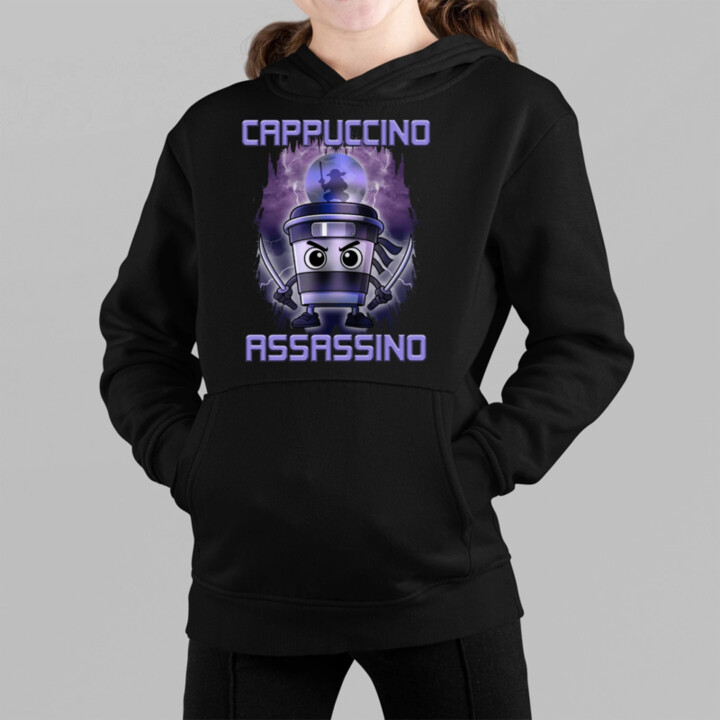 Cappuccino Assassino - Italian Brainrot - dětská mikina s kapucí