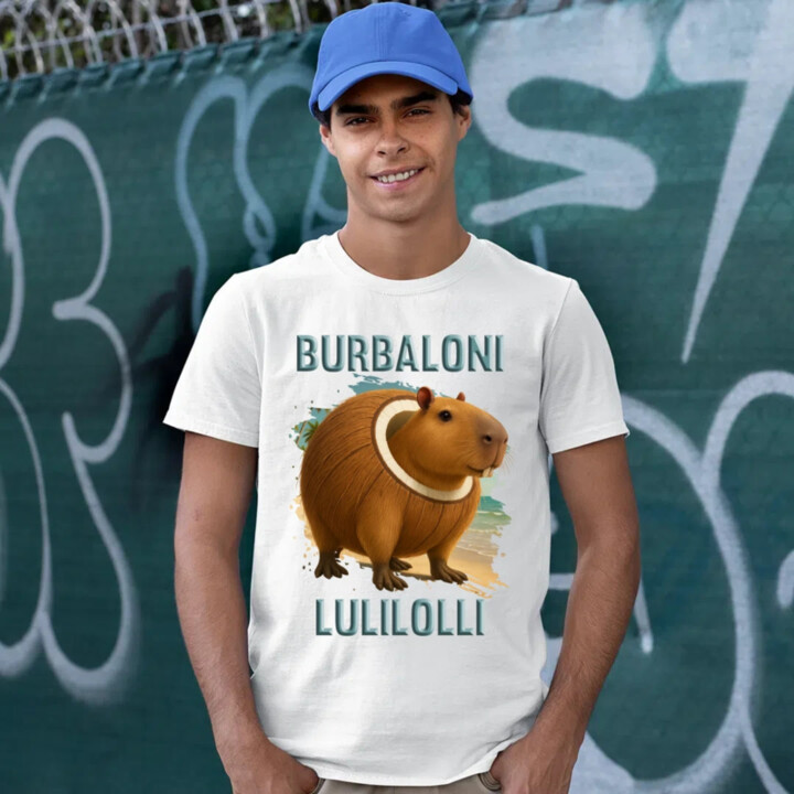 Burbaloni Lulilolli - Italian Brainrot - kapybara v kokosu - pánské tričko s potiskem