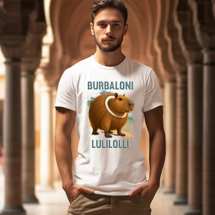Burbaloni Lulilolli - Italian Brainrot - kapybara v kokosu - pánské tričko s potiskem