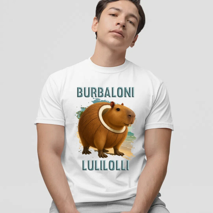 Burbaloni Lulilolli - Italian Brainrot - kapybara v kokosu - pánské tričko s potiskem