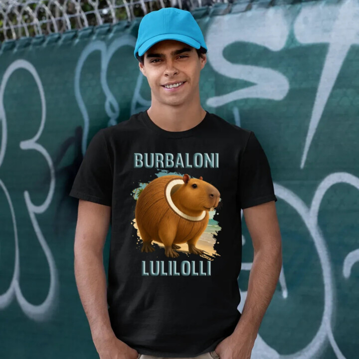 Burbaloni Lulilolli - Italian Brainrot - kapybara v kokosu - pánské tričko s potiskem