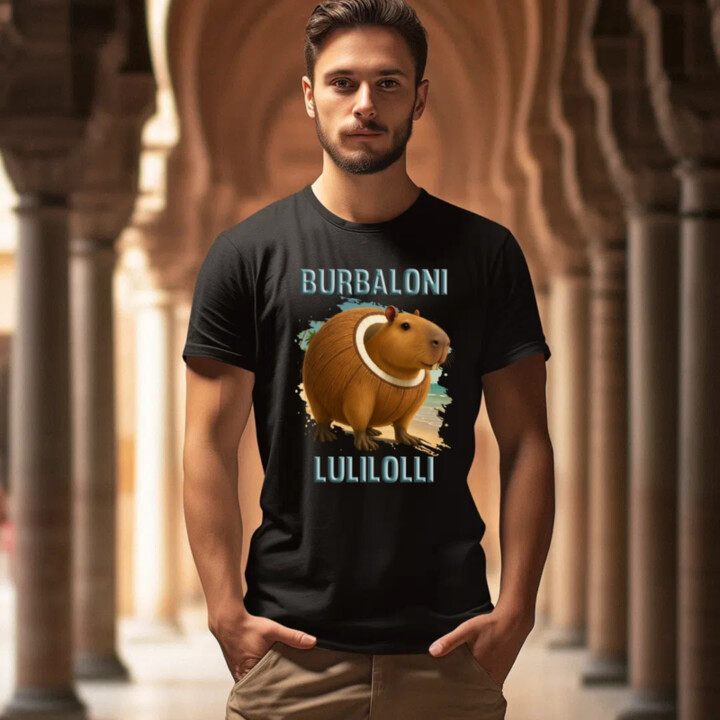 Burbaloni Lulilolli - Italian Brainrot - kapybara v kokosu - pánské tričko s potiskem