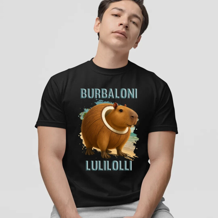 Burbaloni Lulilolli - Italian Brainrot - kapybara v kokosu - pánské tričko s potiskem