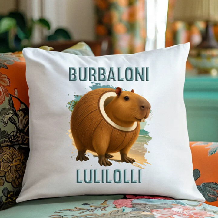 Burbaloni Lulilolli - Italian Brainrot - kapybara v kokosu - polštář s potiskem