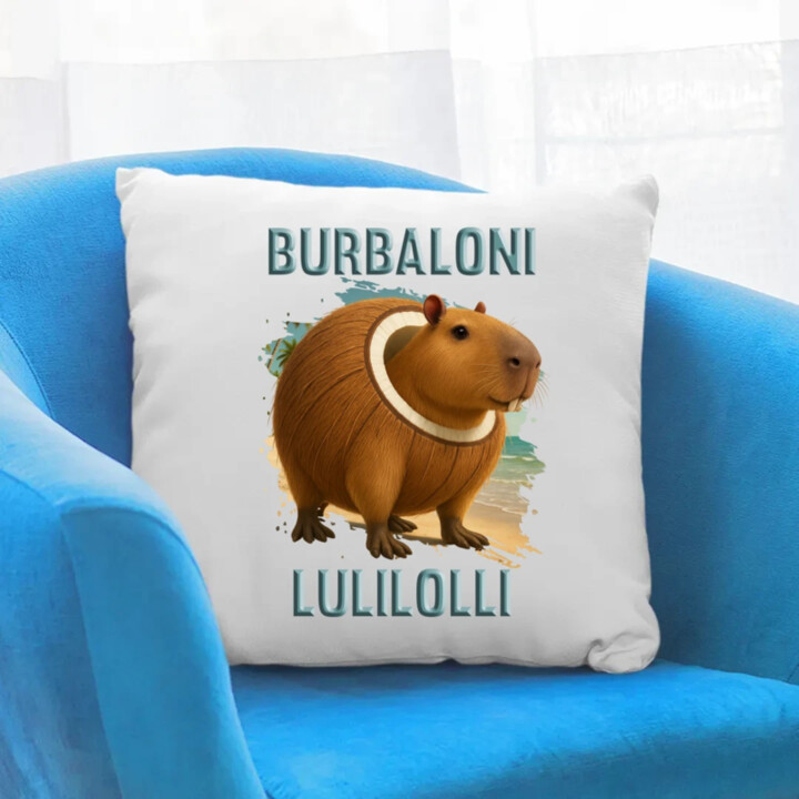 Burbaloni Lulilolli - Italian Brainrot - kapybara v kokosu - polštář s potiskem