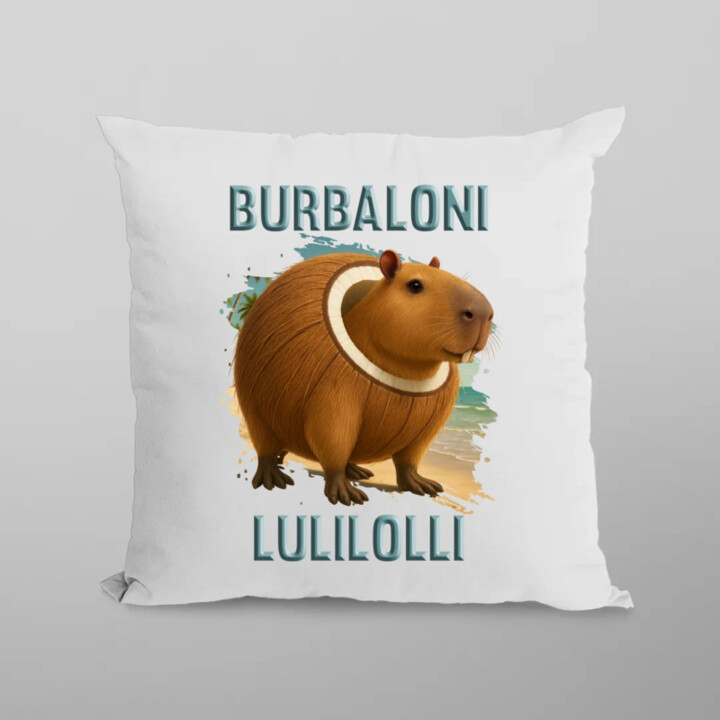 Burbaloni Lulilolli - Italian Brainrot - kapybara v kokosu - polštář s potiskem