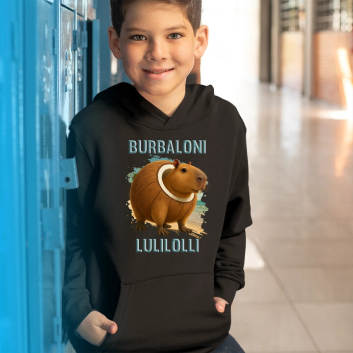 Burbaloni Lulilolli - Italian Brainrot - kapybara v kokosu - dětská mikina s kapucí