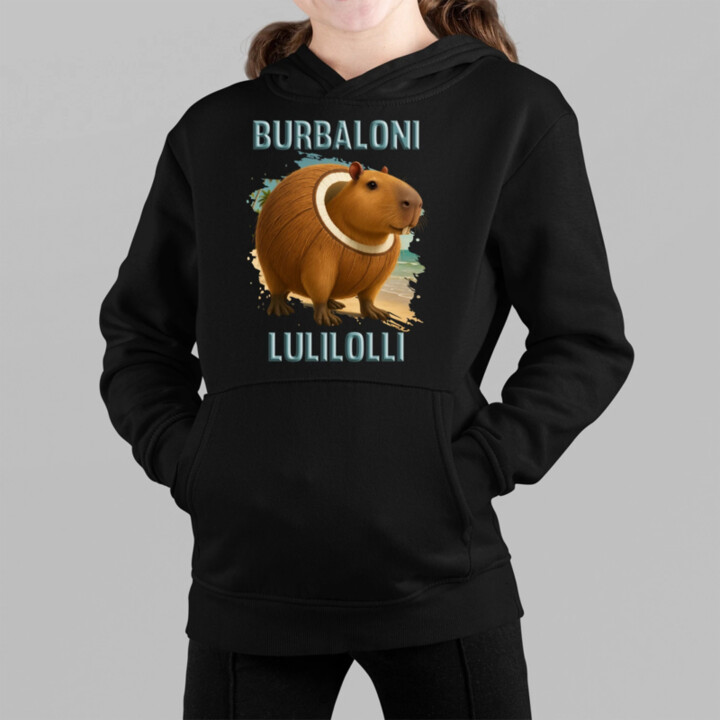 Burbaloni Lulilolli - Italian Brainrot - kapybara v kokosu - dětská mikina s kapucí