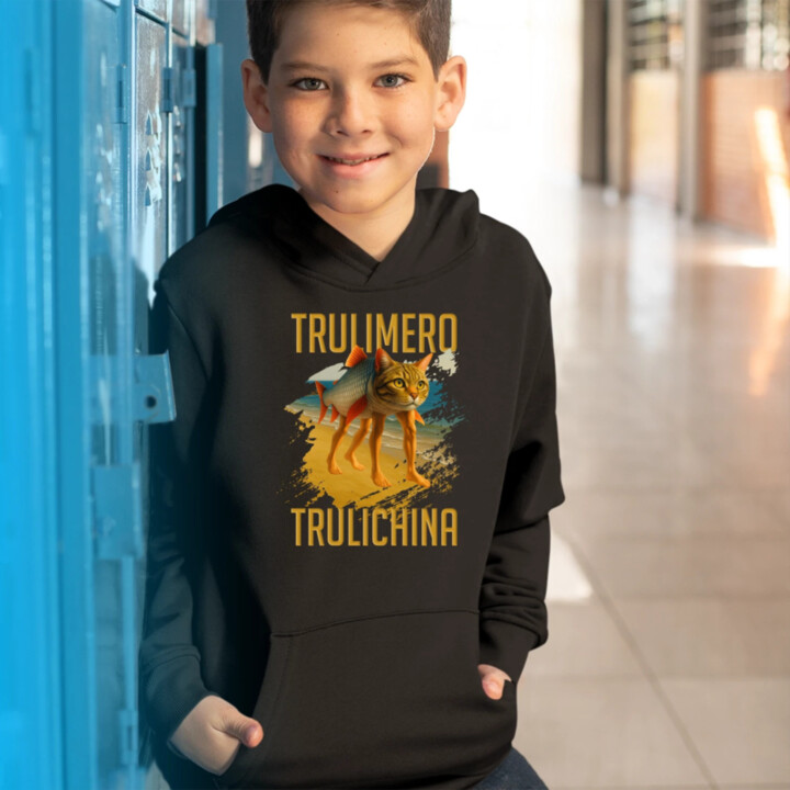 Trulimero trulichina- Italian brainrot - dětská mikina s kapucí