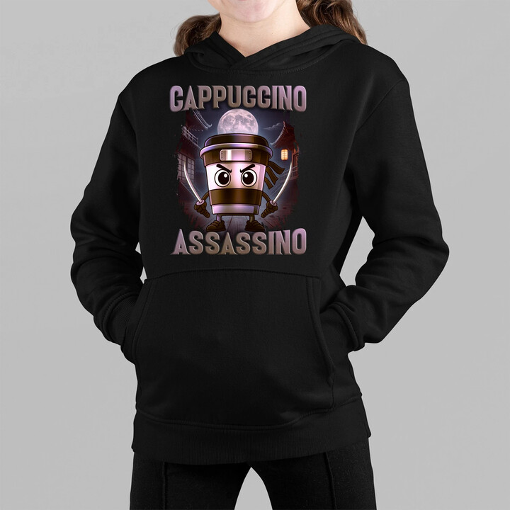 Cappuccino Assassino V2 - Italian Brainrot - dětská mikina s kapucí