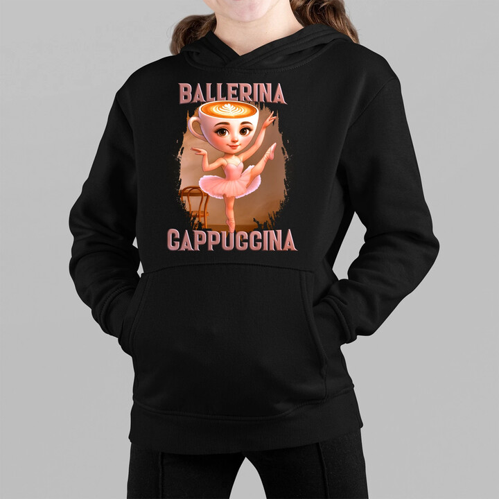 Ballerina Cappuccina V2 - Italian Brainrot - dětská mikina s kapucí
