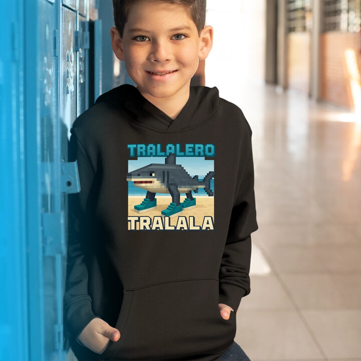 Tralalero Tralala - Italian Brainrot pro fanoušky Minecraftu - dětská mikina s kapucí