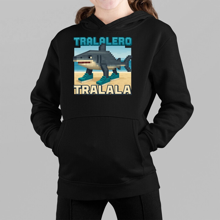Tralalero Tralala - Italian Brainrot pro fanoušky Minecraftu - dětská mikina s kapucí