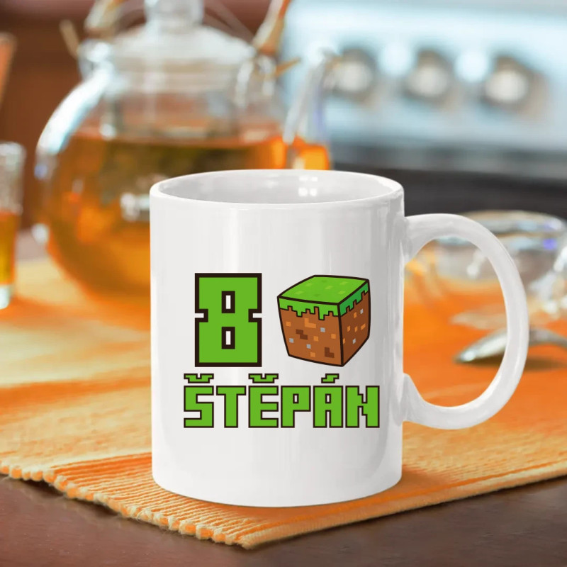 Narozeninové hrnek se jménem pro fanoušky Minecraftu - hrnek s potiskem - personalizovaný produkt