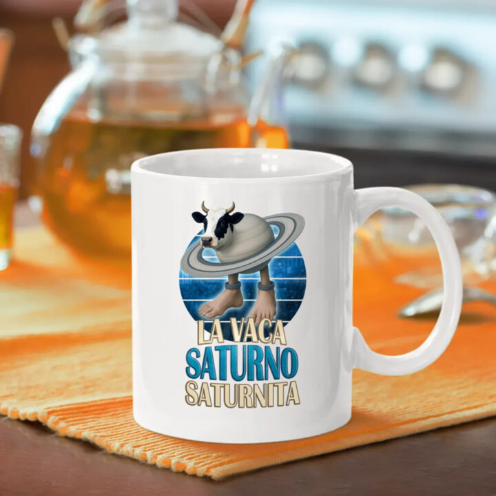 La Vaca Saturno Saturnita - Italian brainrot - kráva Saturn - hrnek s potiskem