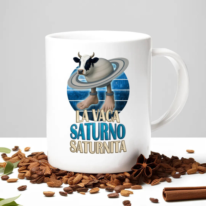 La Vaca Saturno Saturnita - Italian brainrot - kráva Saturn - hrnek s potiskem