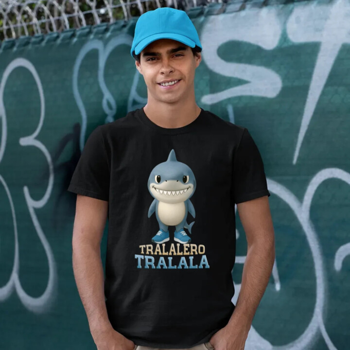 Tralalero Tralala Baby Bubu - Italian Brainrot - žralok v botách - pánské tričko s potiskem