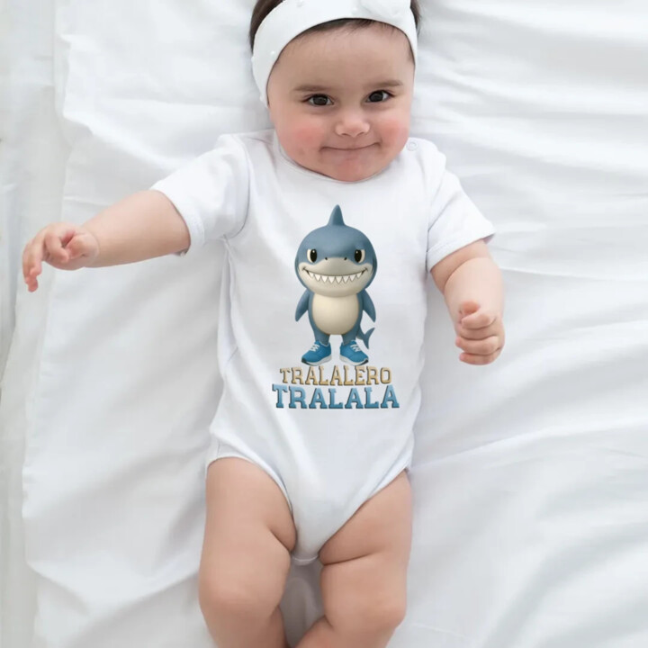 Tralalero Tralala Baby Bubu - Italian Brainrot - žralok v botách - dětské body s potiskem