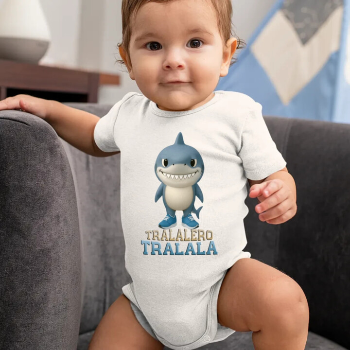 Tralalero Tralala Baby Bubu - Italian Brainrot - žralok v botách - dětské body s potiskem