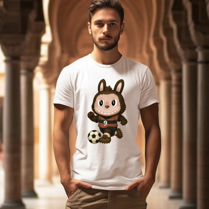 Plyšový Maskot Bubu Fotbalista - pánské tričko s potiskem pro fanoušky Labubu