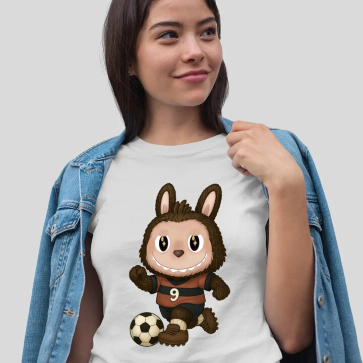 Plyšový Maskot Bubu Fotbalista  - dámské tričko s potiskem pro fanoušky Labubu