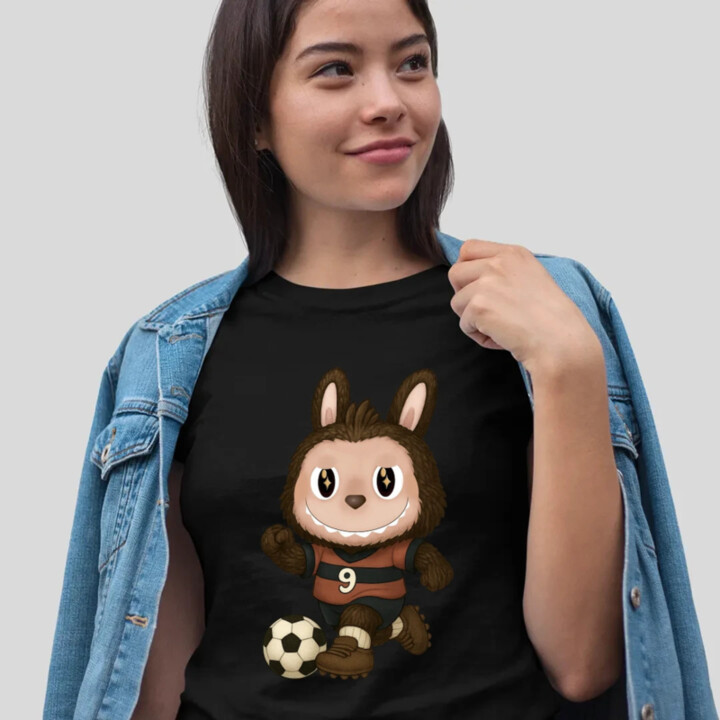 Plyšový Maskot Bubu Fotbalista  - dámské tričko s potiskem pro fanoušky Labubu