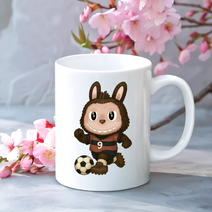 Plyšový Maskot Bubu Fotbalista - hrnek s potiskem pro fanoušky Labubu