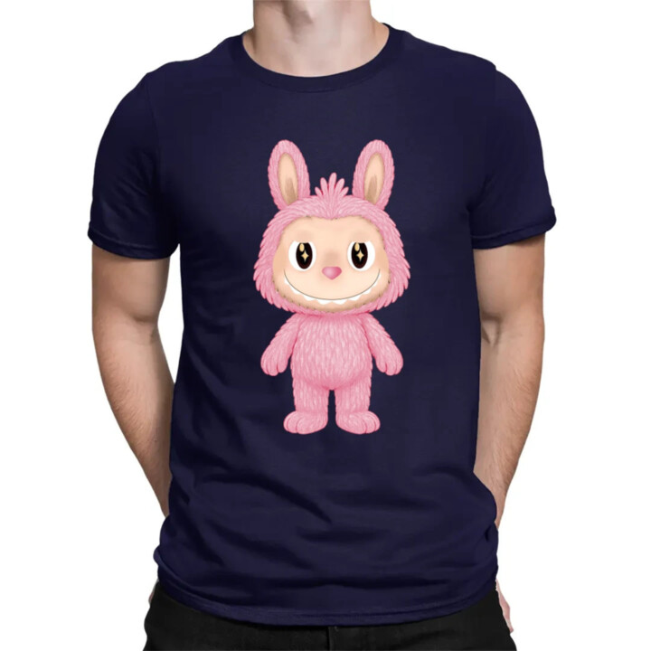 Plyšový Maskot Bubu Růžový - pánské tričko s potiskem pro fanoušky Labubu