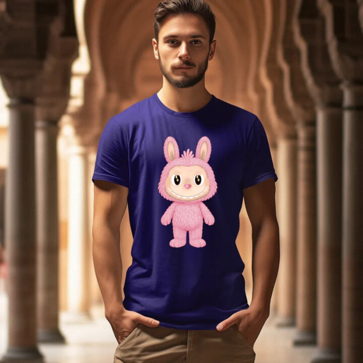 Plyšový Maskot Bubu Růžový - pánské tričko s potiskem pro fanoušky Labubu