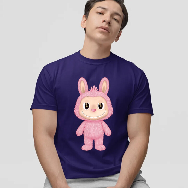 Plyšový Maskot Bubu Růžový - pánské tričko s potiskem pro fanoušky Labubu