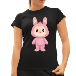 Plyšový Maskot Bubu Růžový  - dámské tričko s potiskem pro fanoušky Labubu