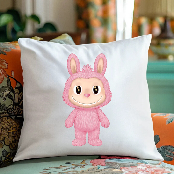 Plyšový Maskot Bubu Růžový - polštář s potiskem pro fanoušky Labubu