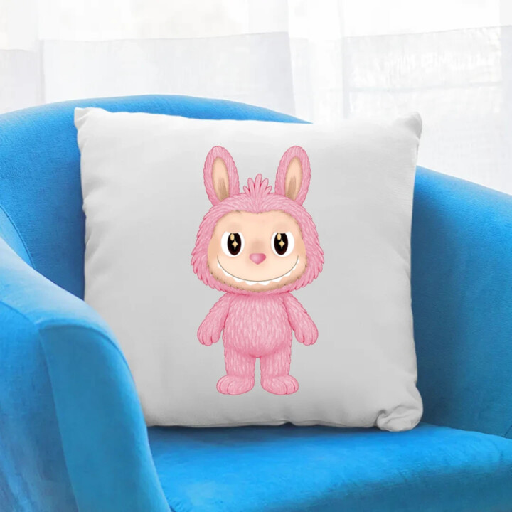 Plyšový Maskot Bubu Růžový - polštář s potiskem pro fanoušky Labubu