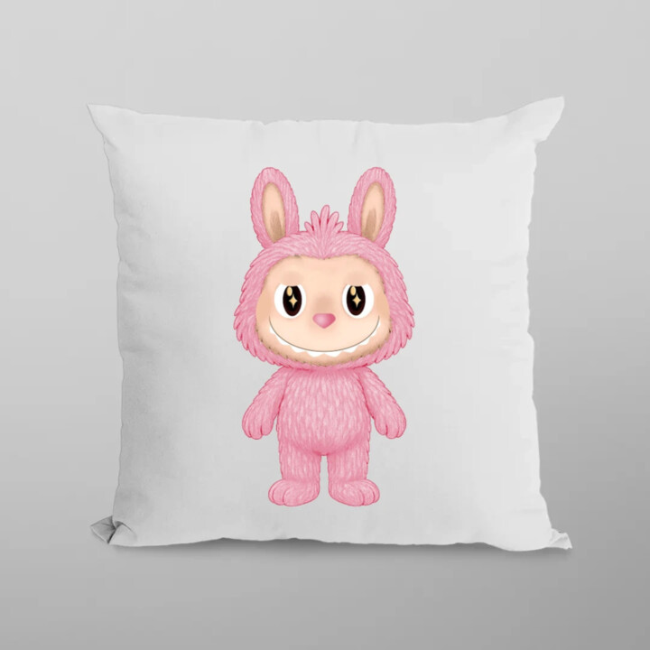 Plyšový Maskot Bubu Růžový - polštář s potiskem pro fanoušky Labubu
