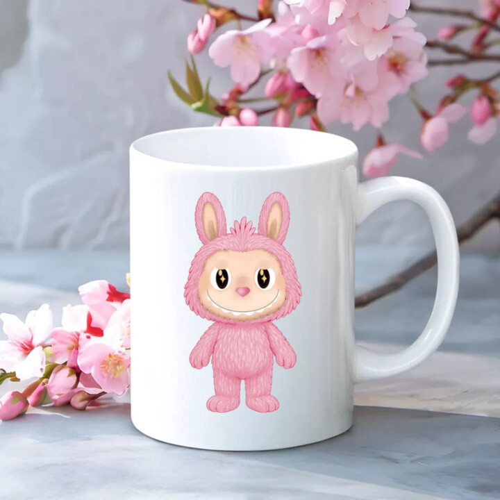 Plyšový Maskot Bubu Růžový - hrnek s potiskem pro fanoušky Labubu
