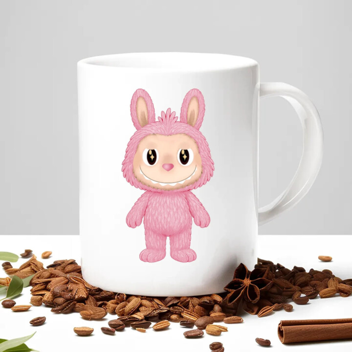 Plyšový Maskot Bubu Růžový - hrnek s potiskem pro fanoušky Labubu