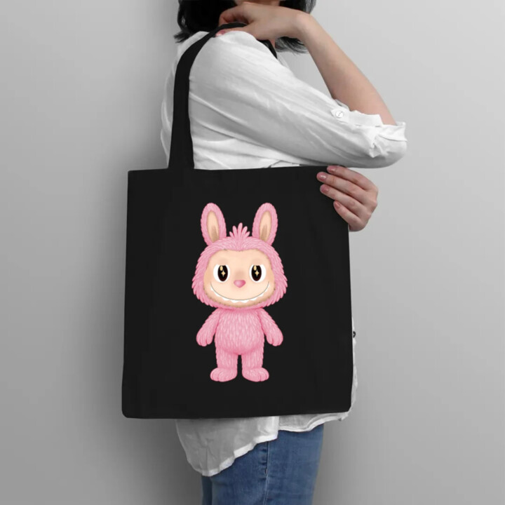 Plyšový Maskot Bubu Růžový - taška s potiskem pro fanoušky Labubu