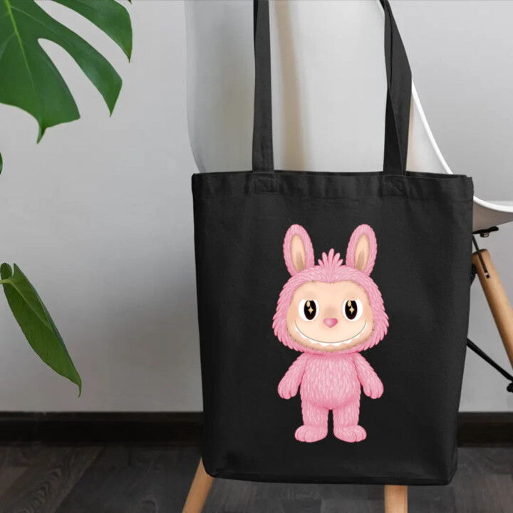 Plyšový Maskot Bubu Růžový - taška s potiskem pro fanoušky Labubu