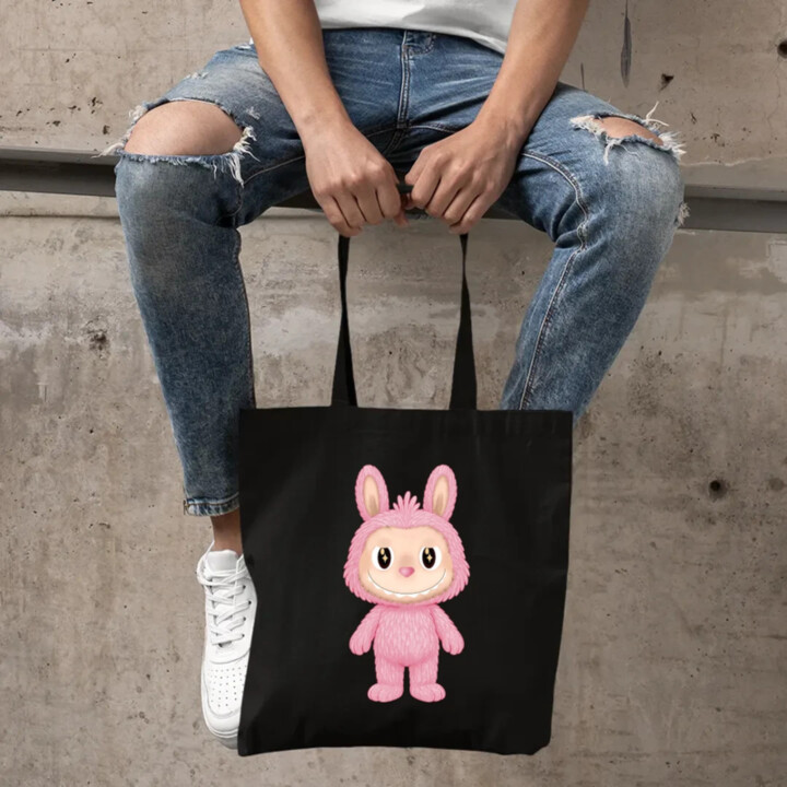 Plyšový Maskot Bubu Růžový - taška s potiskem pro fanoušky Labubu