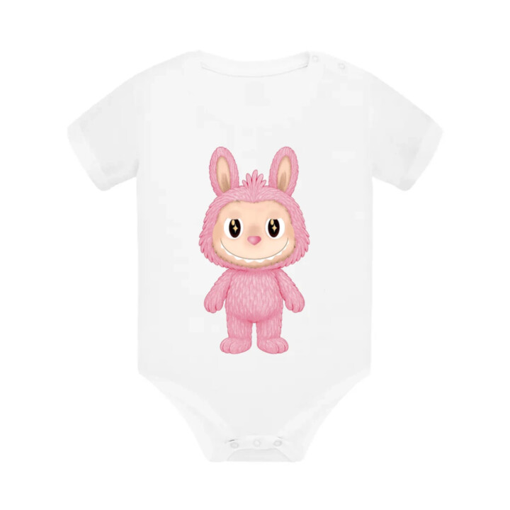 Plyšový Maskot Bubu Růžový - dětské body s potiskem pro fanoušky Labubu
